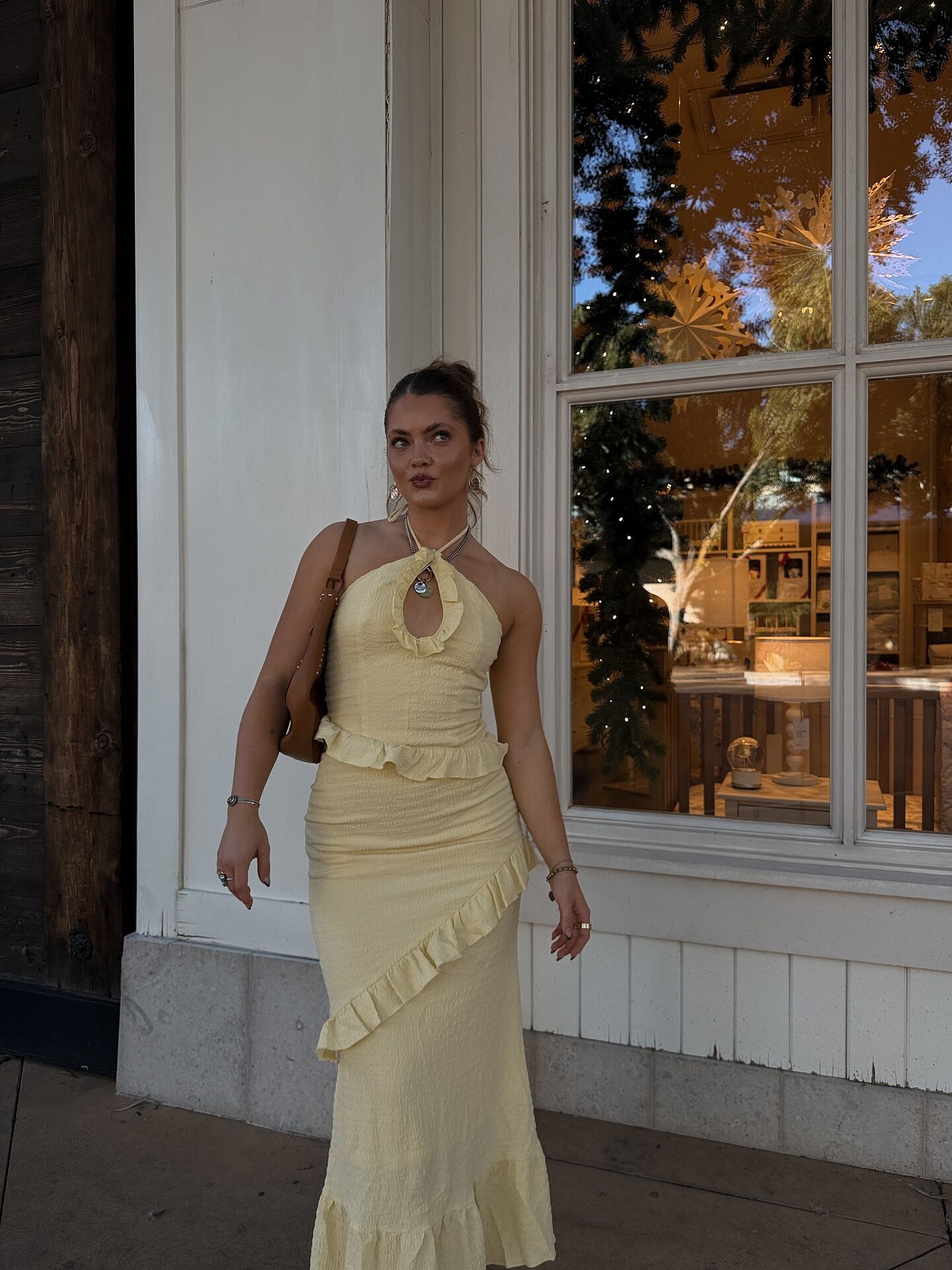 Clemence Smocked Frill Trim Maxi Dress Lemon | Selfie Leslie