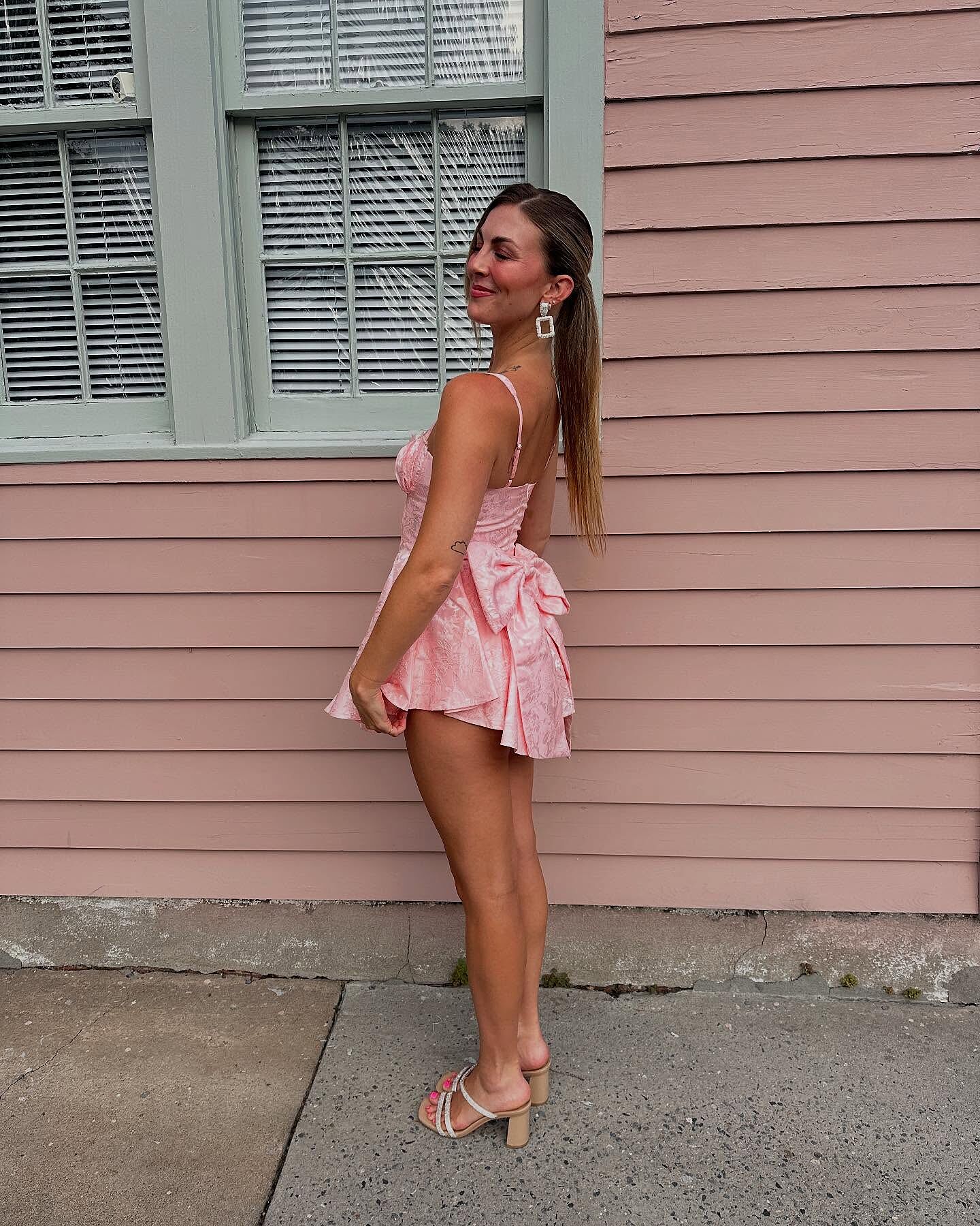All To You Jacquard Bow Romper Pink– Selfie Leslie