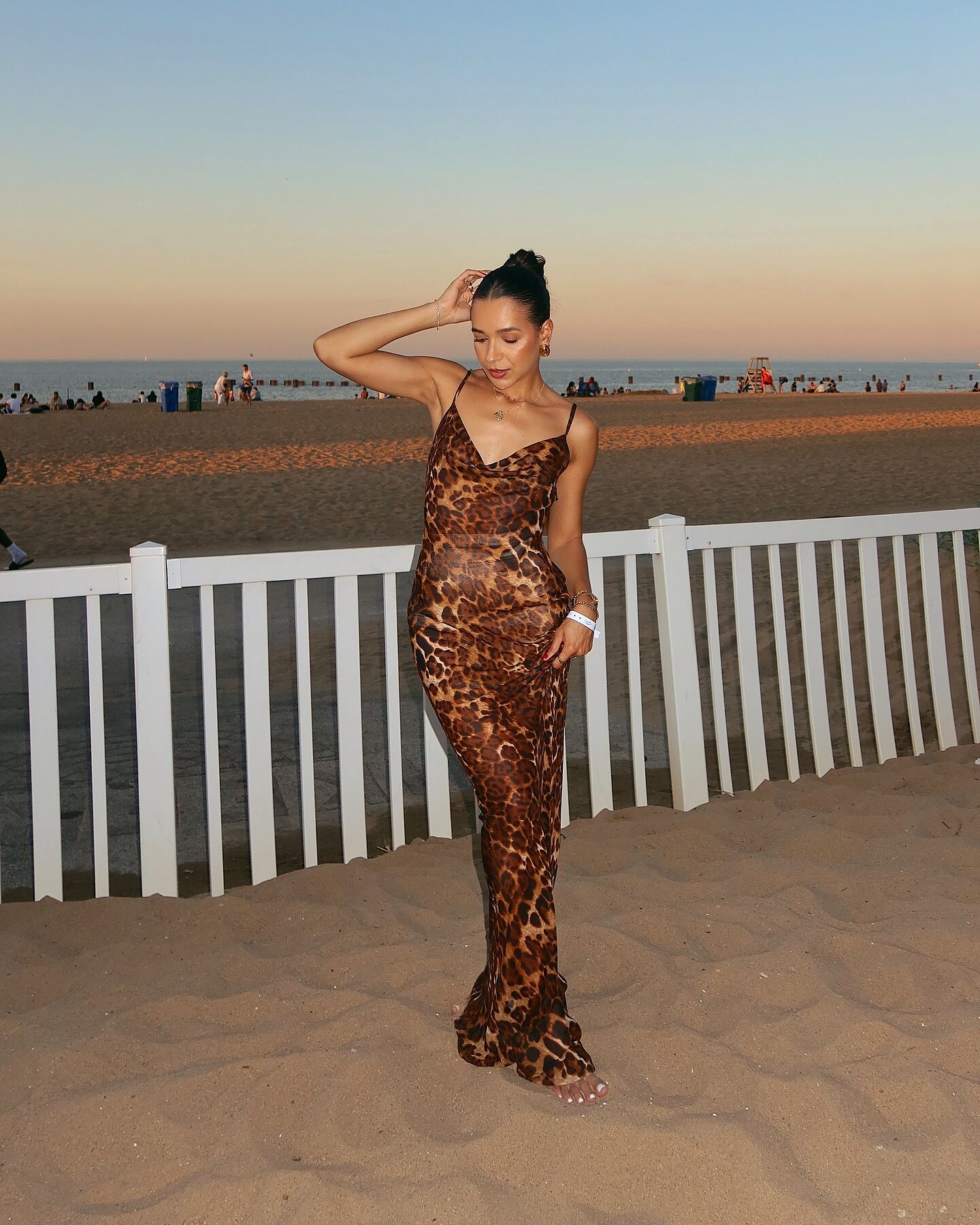 Hilary Maxi Dress - Sheer Cowl Neck Slip Dress in Leopard