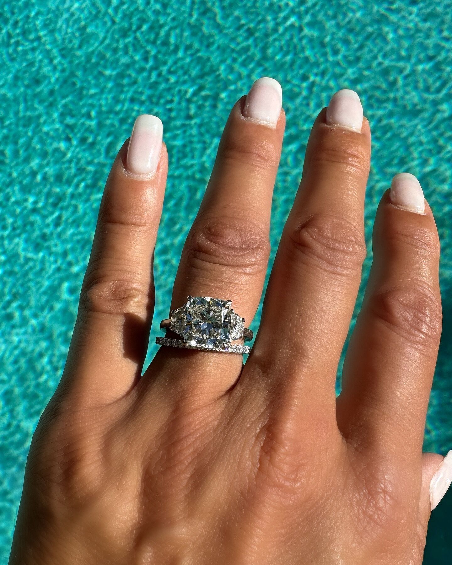 Stone Diamond Ring Setting With Half Moons in 14K White Gold