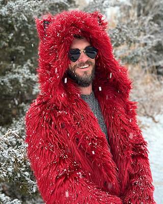 Mens red faux fur coat best sale