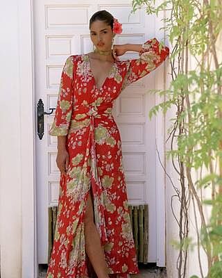 ワンピース RIXO MEERA DRESS Meera Chiffon Gown in Claudia Rose Black