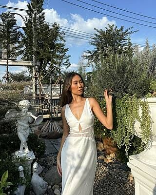 Shop the Honeybee Lace Trim Maxi Dress White