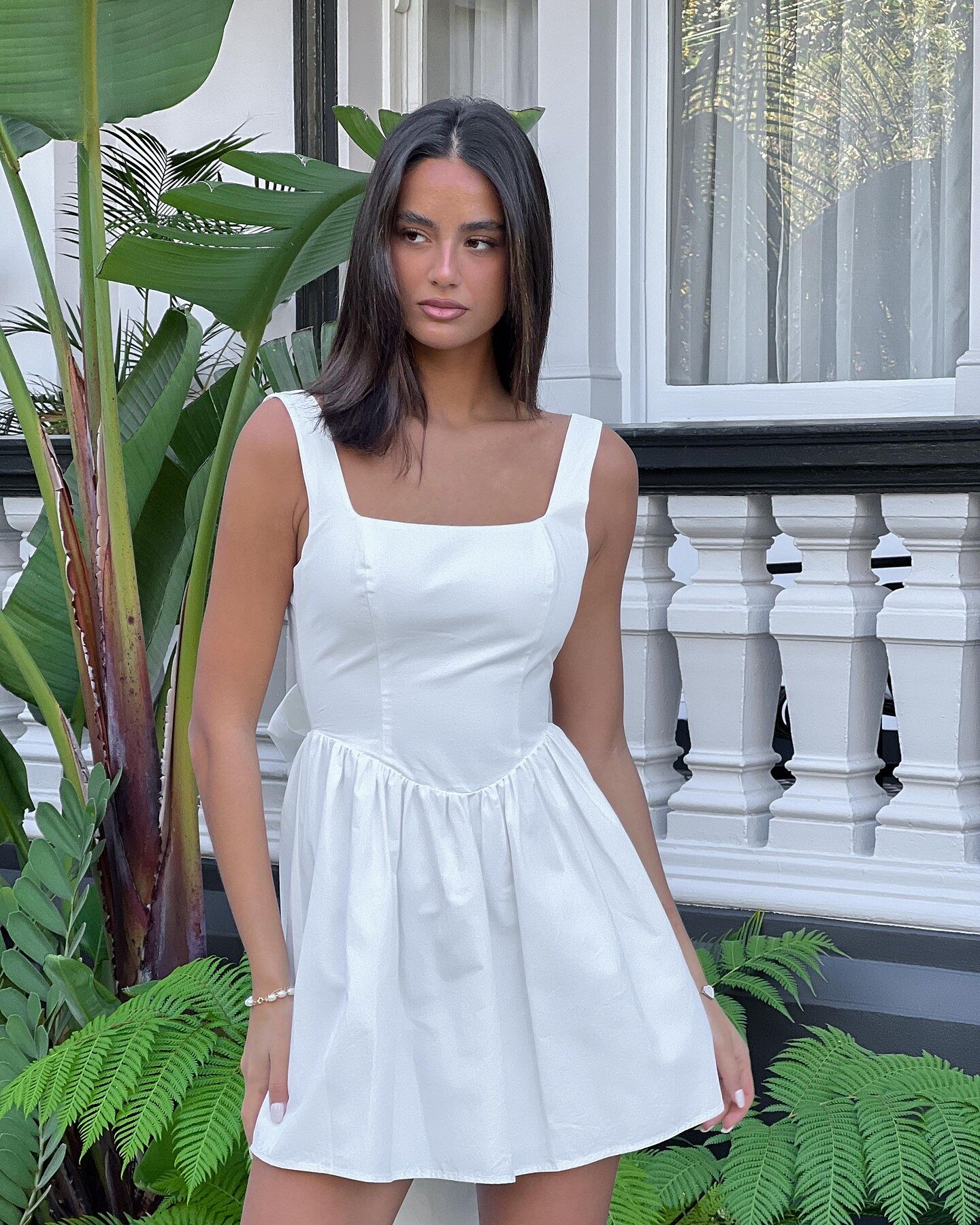 Irenic Bow Flare Mini Dress White | Selfie Leslie