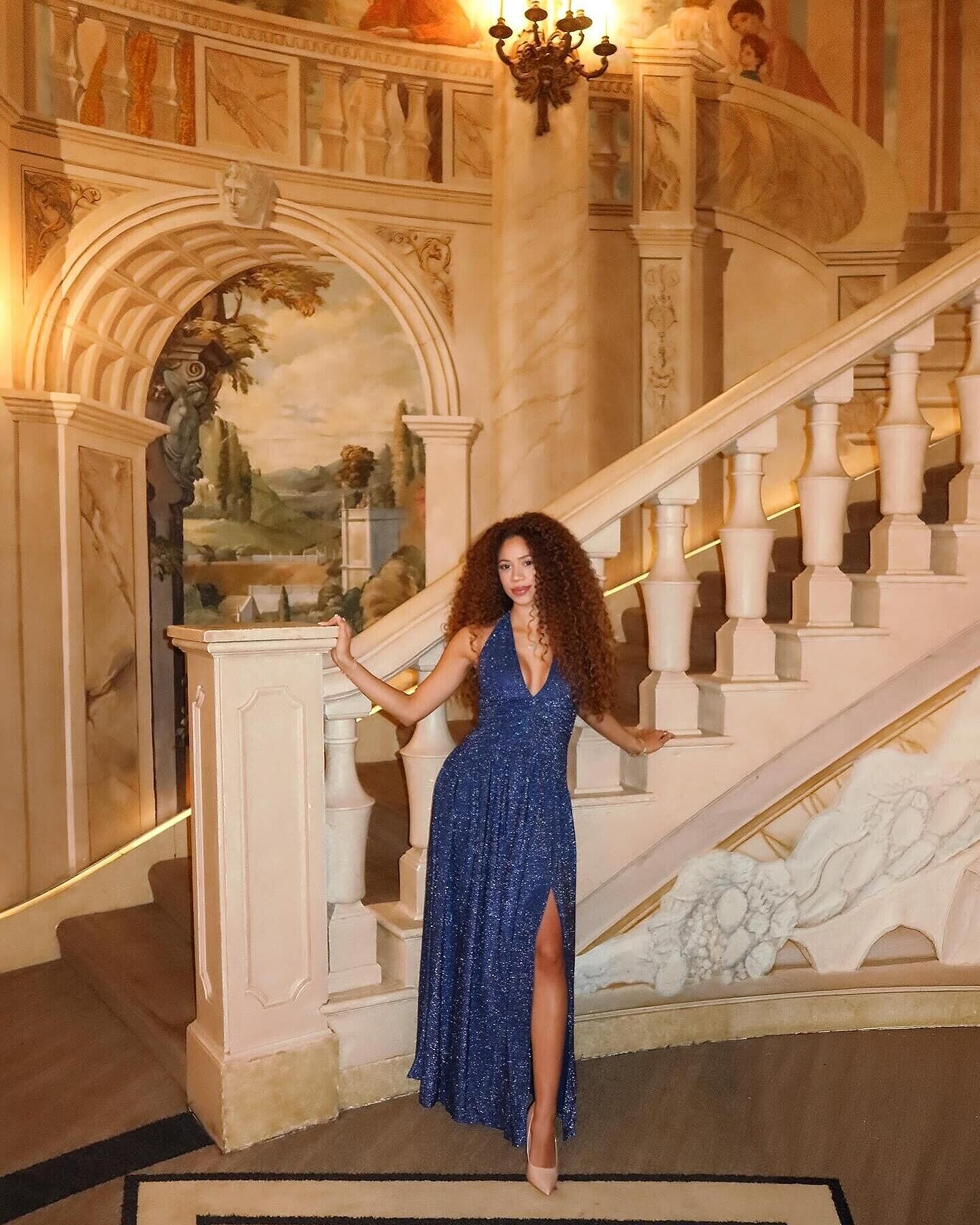Italia Azure Gathered Waist Maxi Dress Shimmer Navy– Selfie Leslie