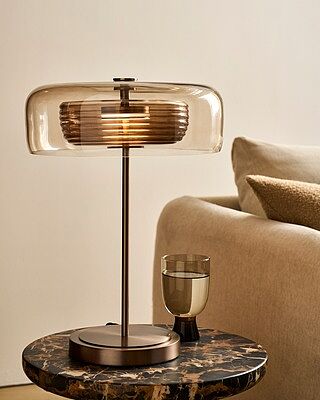 Selby Layered Glass Round Table Lamp - Mocha - Bronze