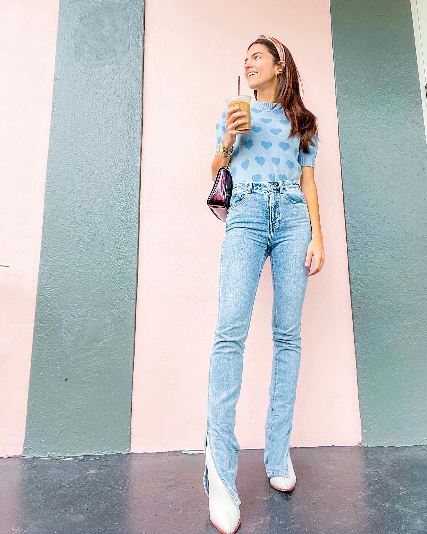 Denim Pants With Slit Medium Blue 