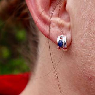 'Hidden Canyon' Natural Sodalite Cut-Out Huggie Hoop Earrings in sale Sterling Silver