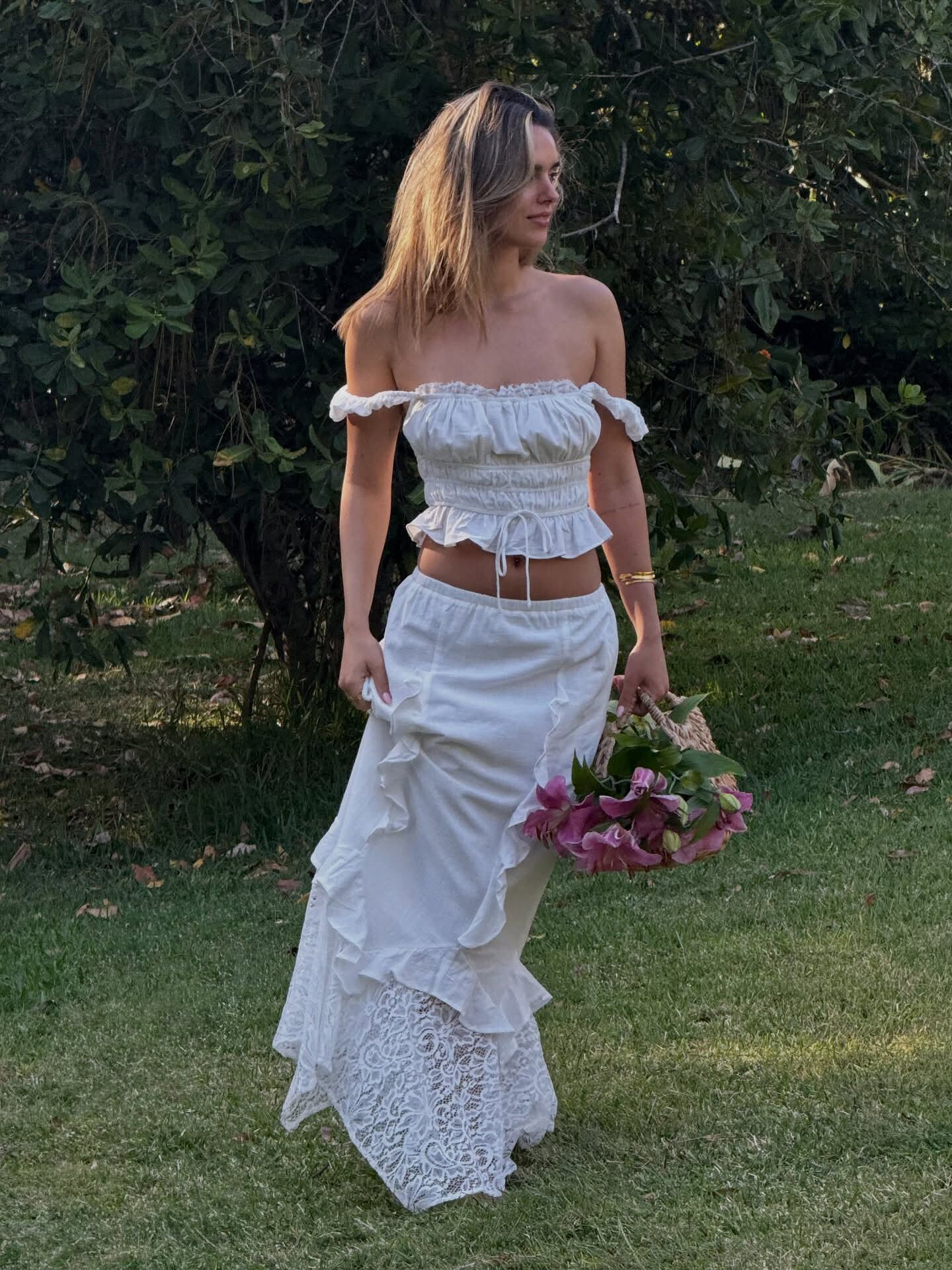 Liora Lace Hem Ruffle Maxi Skirt White– Selfie Leslie