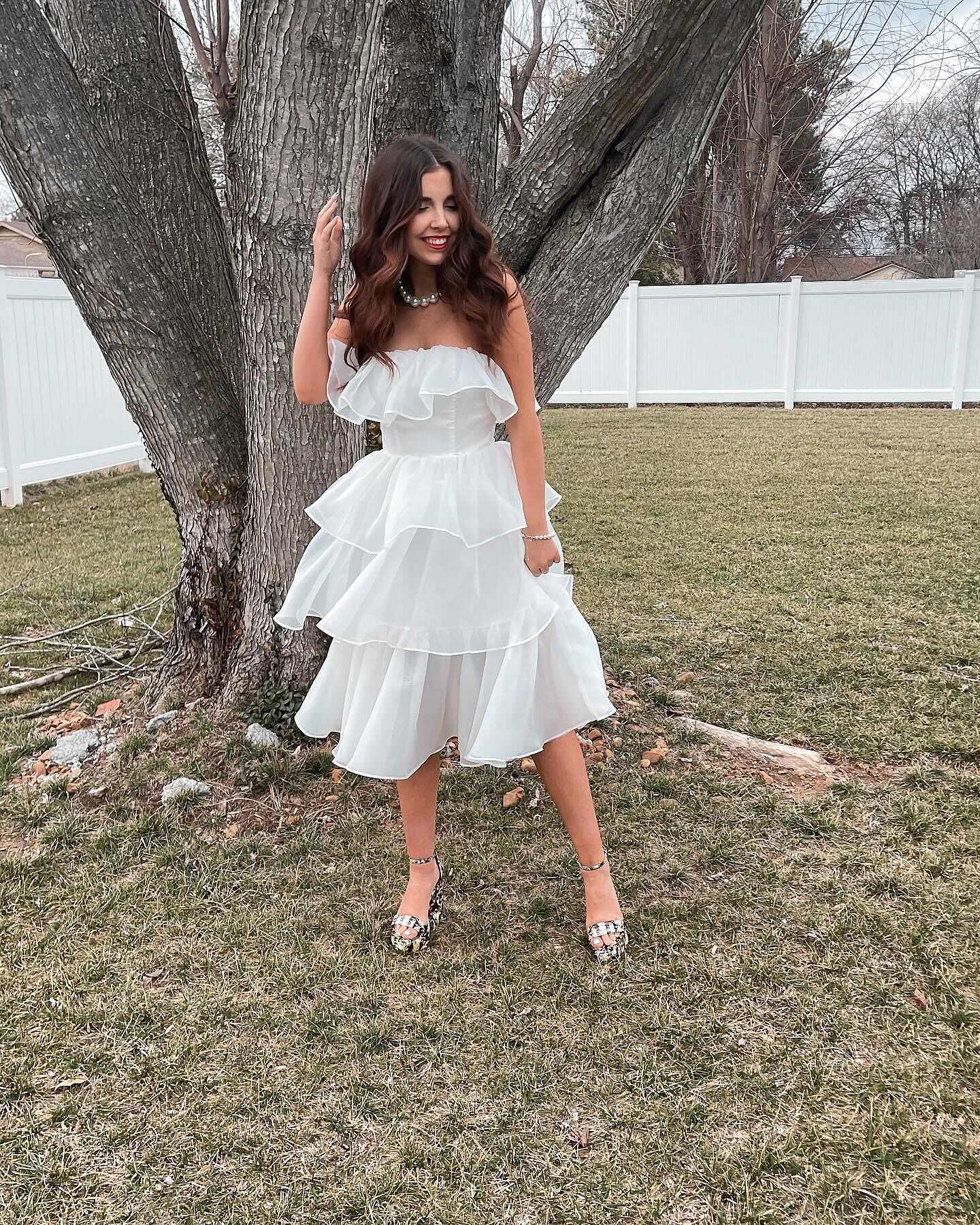 トップス andmary Lotta frill layered dress white ANDMARY】Lotta frill layered dress