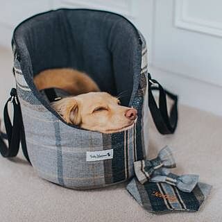 The Belgravia Adjustable Black Plaid Tweed Luxury Dog Carrier