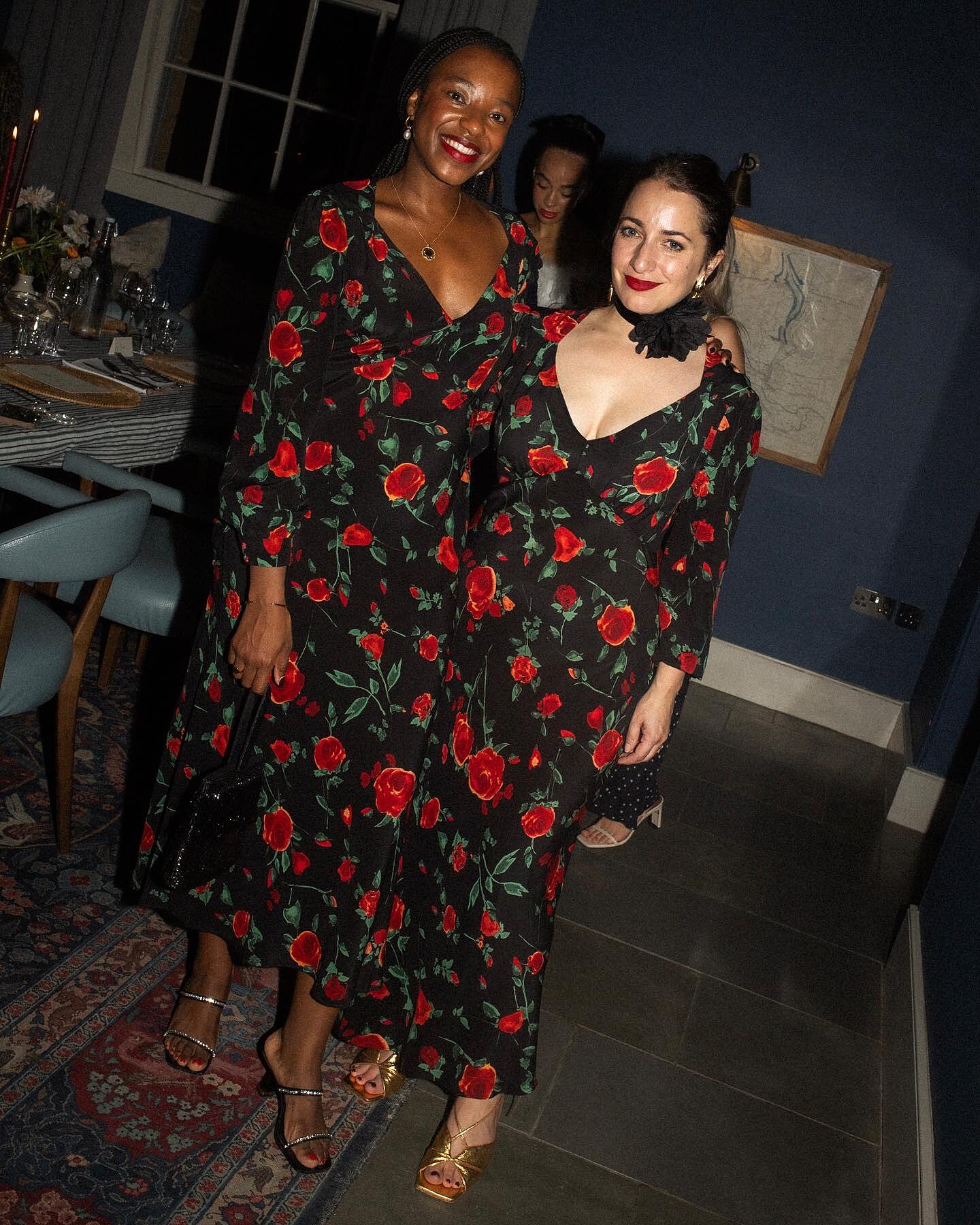 Mavis Silk Midi Dress in Claudia Rose Black | RIXO USA ⋆