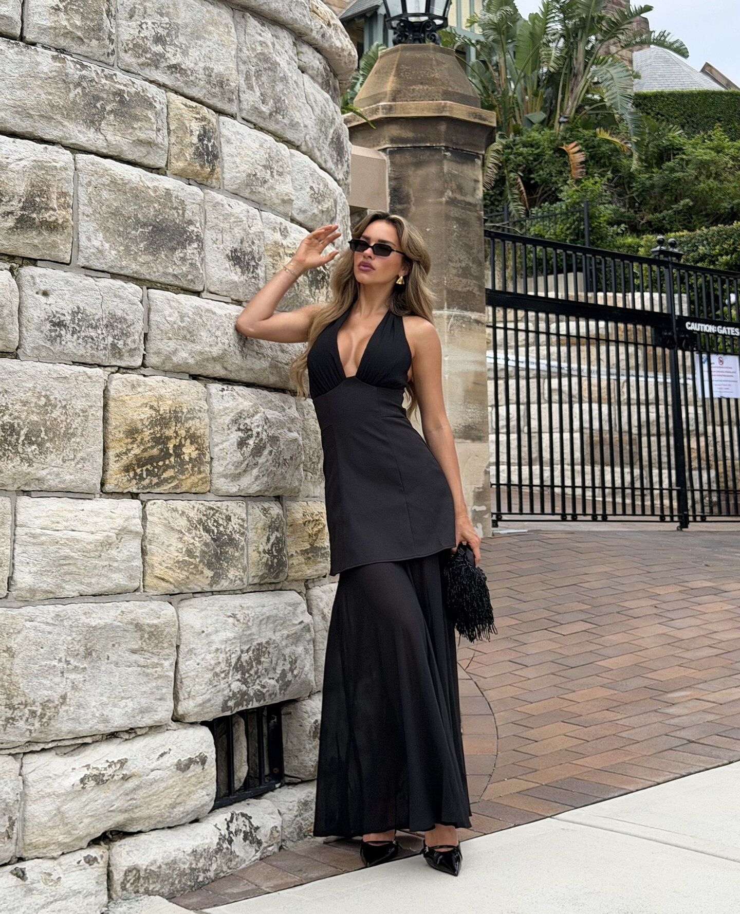 Opulent Halterneck Layered Maxi Dress Black | Selfie Leslie