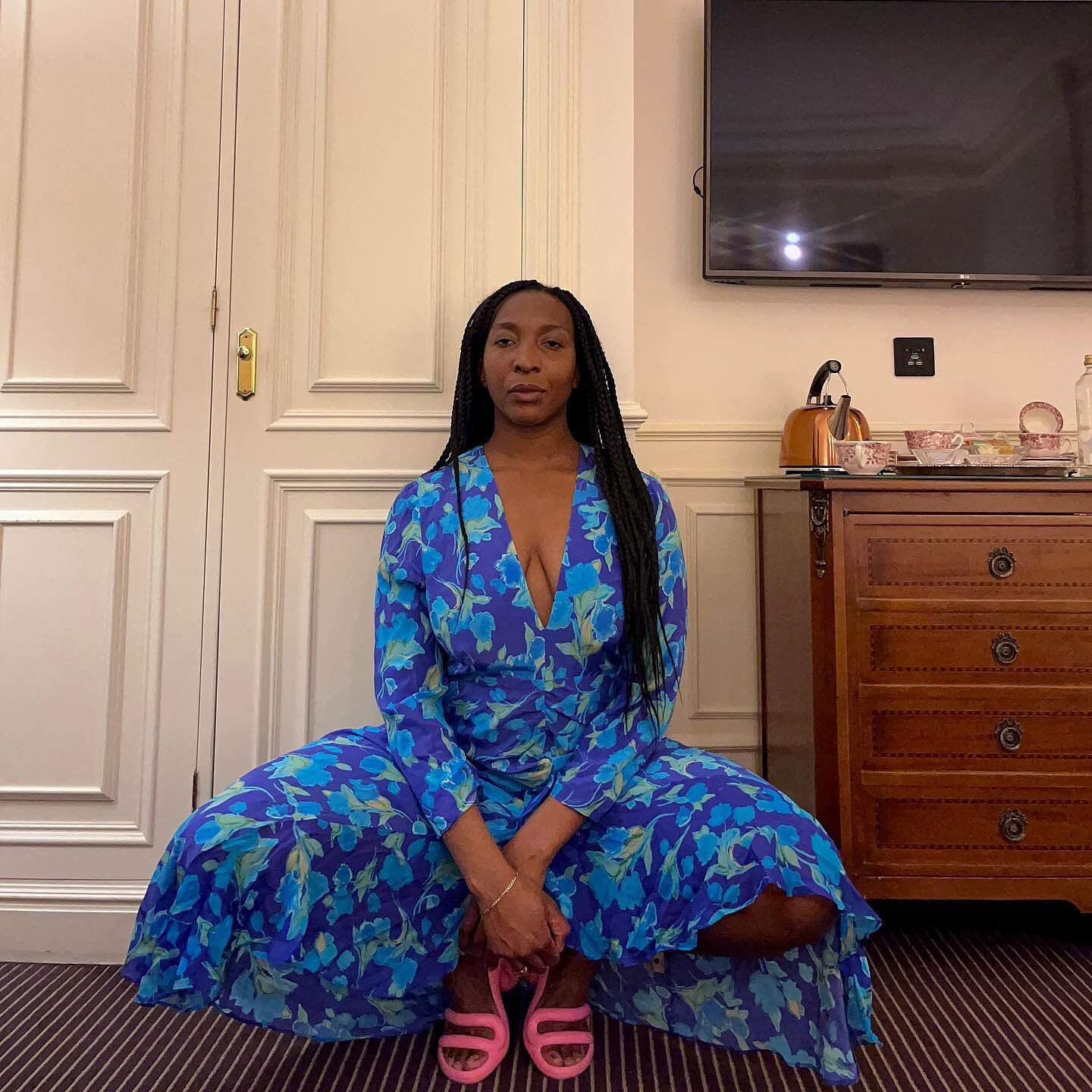 Rose Backless Midi Dress in Waterblossom Red