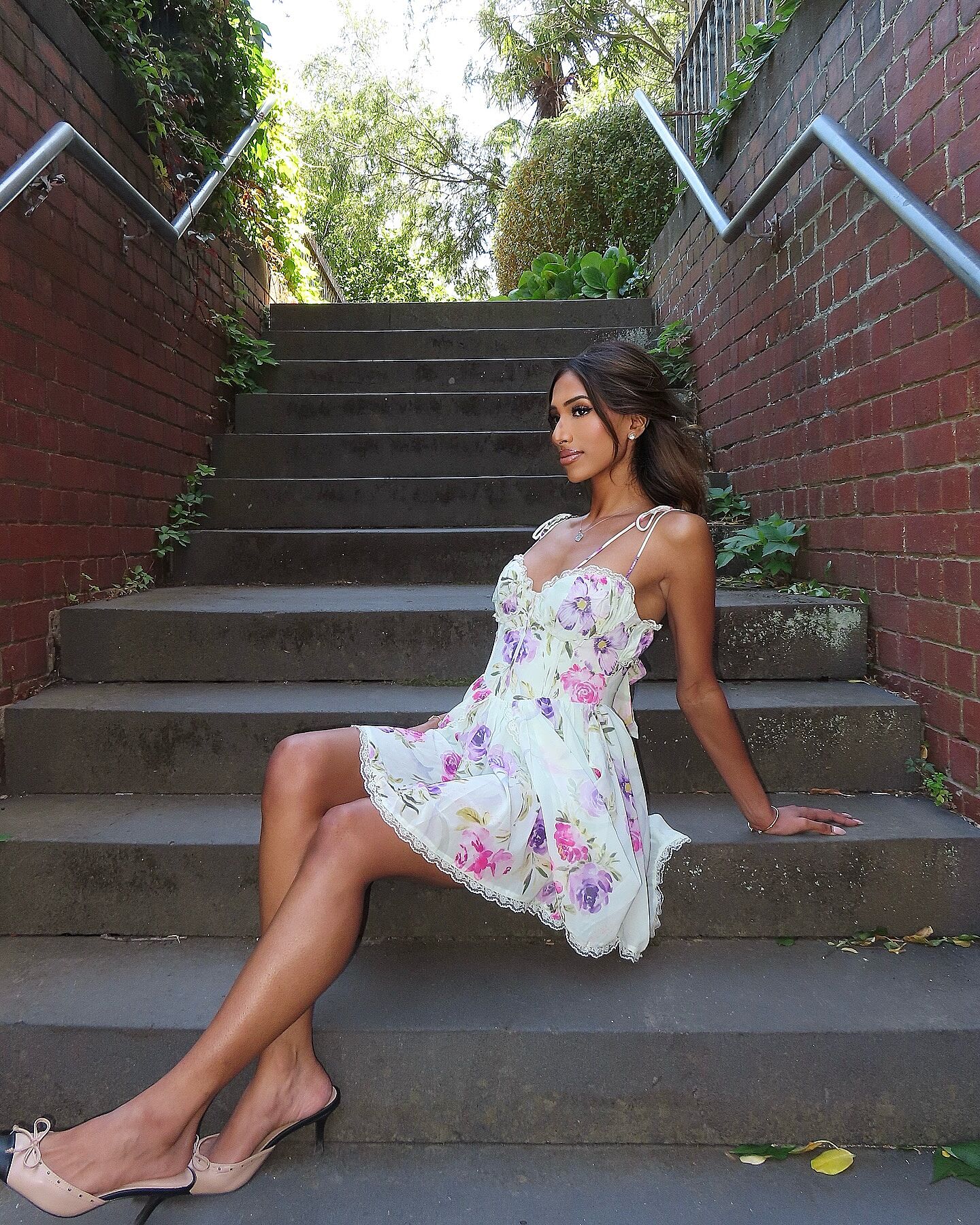Gisora Tied Back Lace Trim Romper Floral Mint | Selfie Leslie