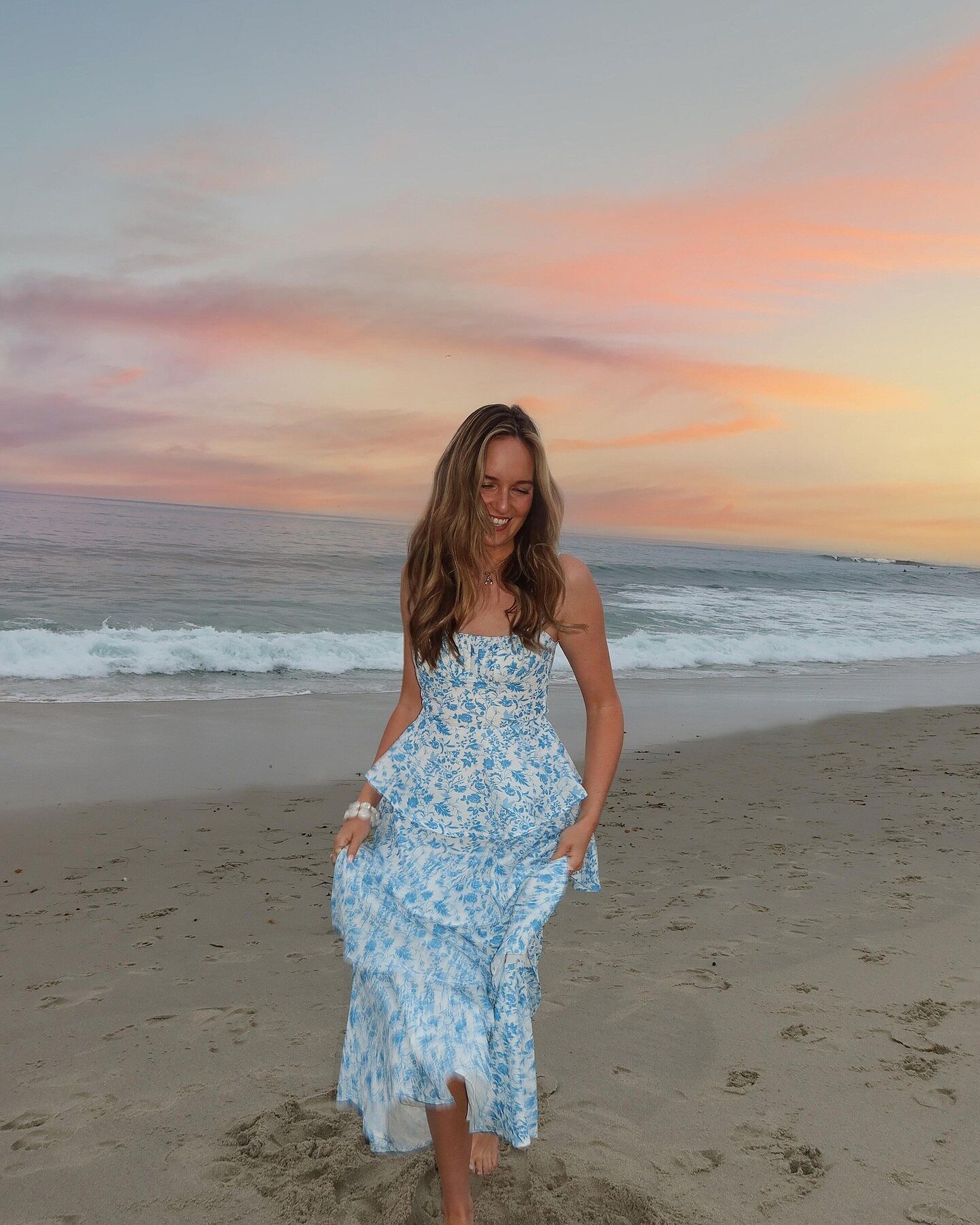 Provence Bloom Tiered Midi Dress Floral Blue | Selfie Leslie Australia