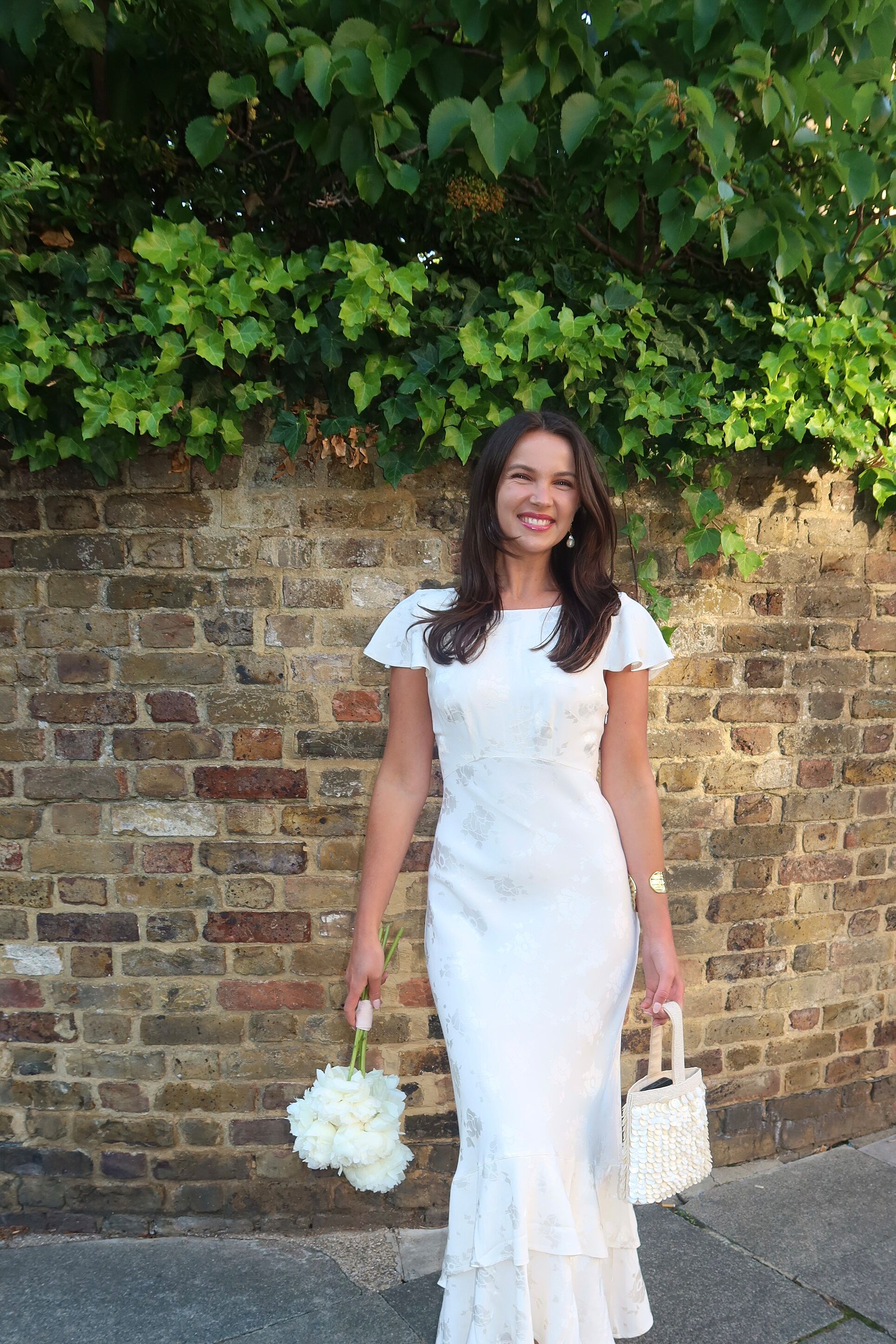 Liberty Jacquard Midi Dress in Ivory Poppy Jacquard Champagne