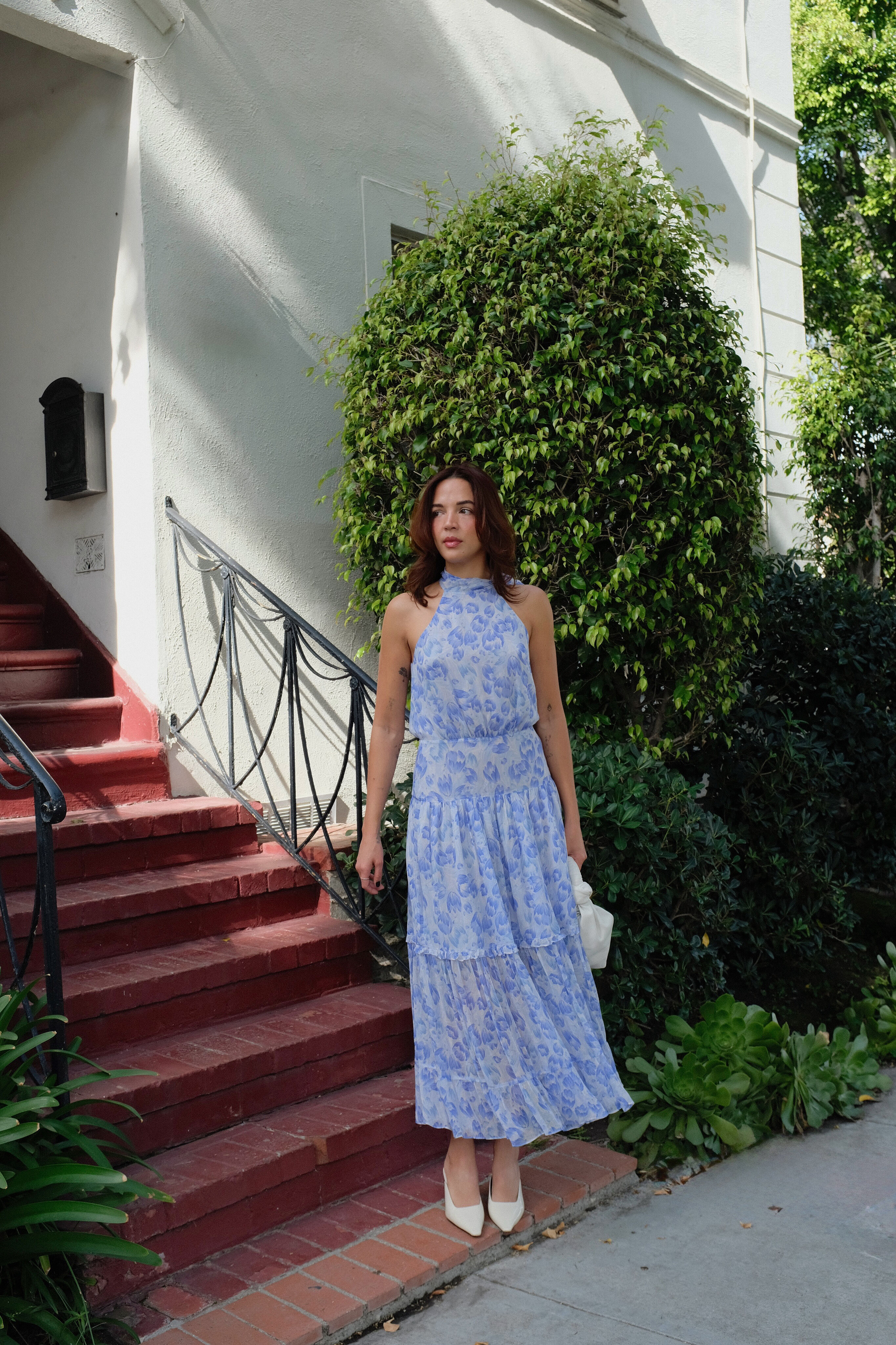 Abi Chiffon Midi Dress in Tulip Fields Cornflower Blue | RIXO USA ⋆