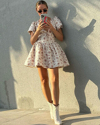 Evans Mini Dress - Short Sleeve Shirred Back Plunge Dress in Pink Floral |  Showpo USA