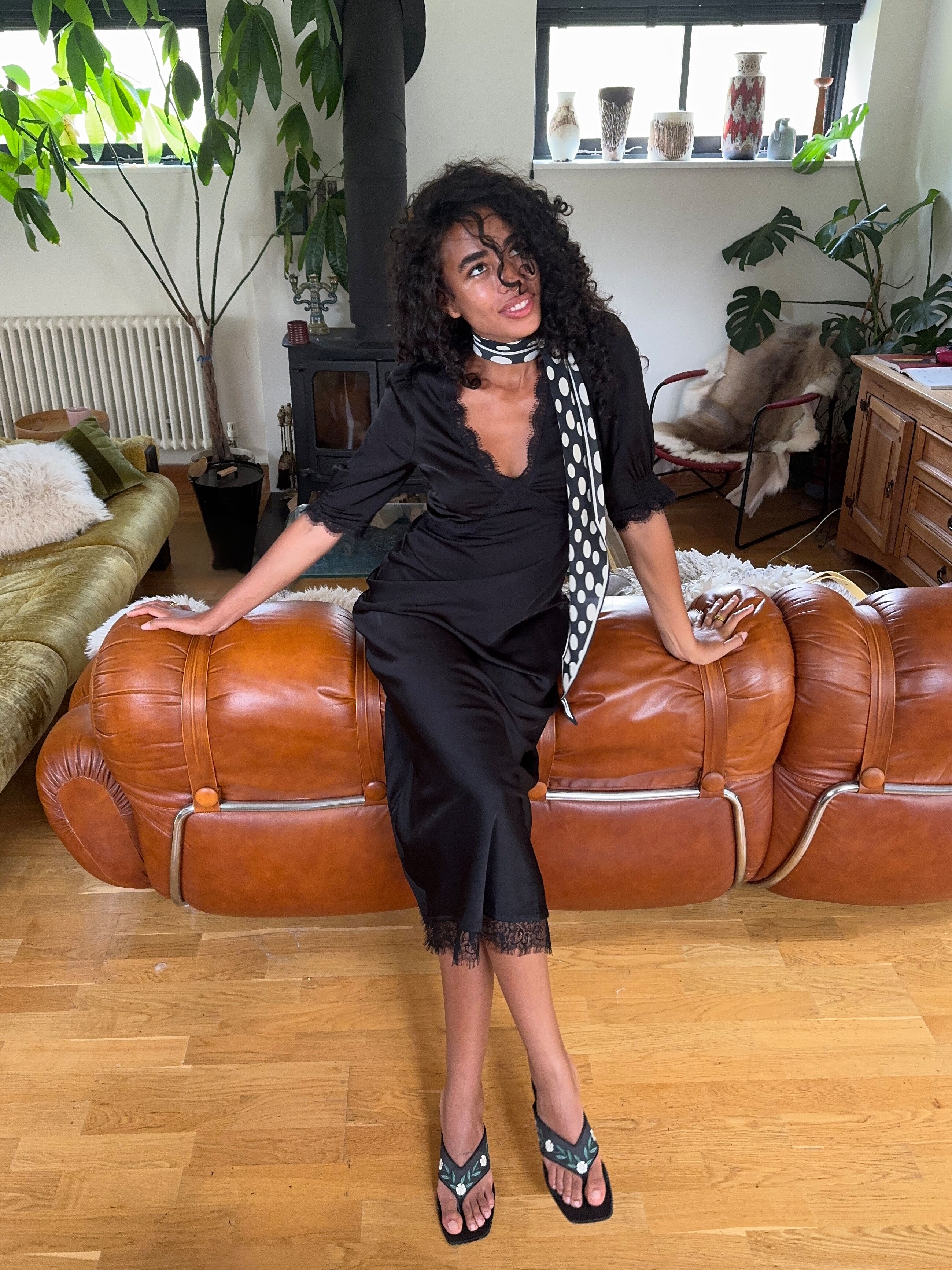 Annina Satin Midi Dress in Black | RIXO ⋆