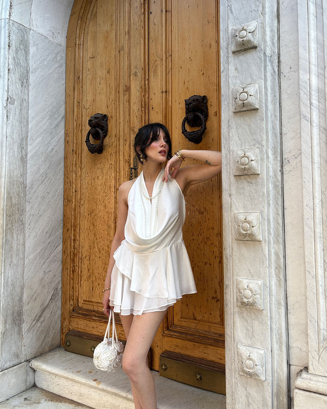 Tanisha Mini Dress - Off Shoulder Draped Waist Dress in White Tanisha Mini Dress - Off Shoulder Draped Waist Dress in White