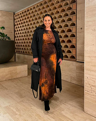 Amayra Midi Dress - High Neck Bodycon Dress in Brown Tie Dye Amayra Midi Dress - High Neck Bodycon Dress in Brown Tie Dye