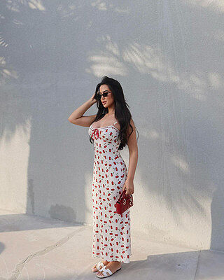 Bailey Midi Dress - Recycled Cherry Print Lace Trim Bias Cut Slip Dress in Blushing Cherries Print | Showpo USA Bailey Midi Dress - Recycled Cherry Print Lace Trim Bias Cut Slip Dress in Blushing Cherries Print | Showpo USA