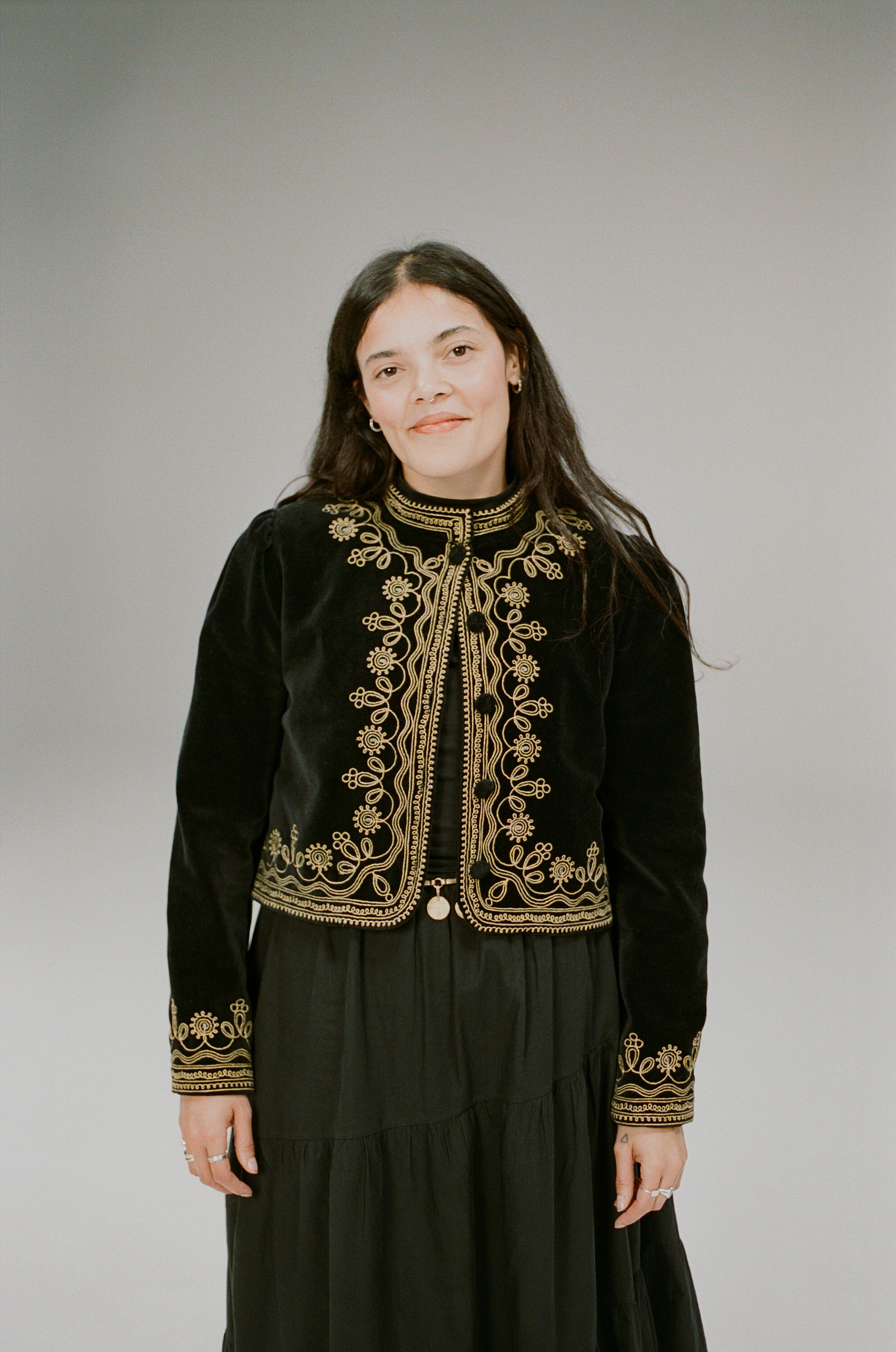 Denver Embroidered Cotton-Velvet Jacket in Black Soutache