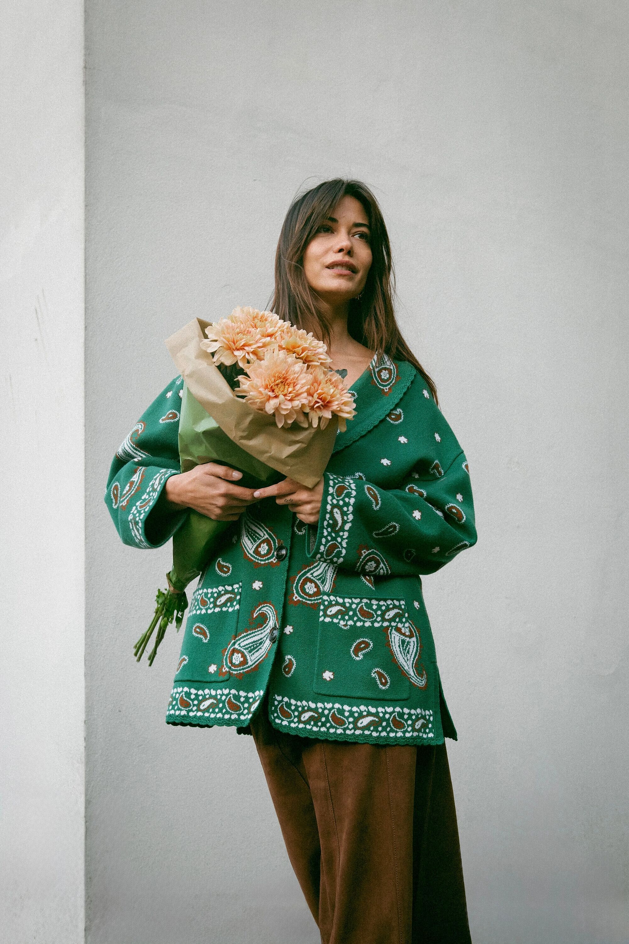 Morla Cotton-Blend Cardigan in Daisy Paisley Green | RIXO USA ⋆
