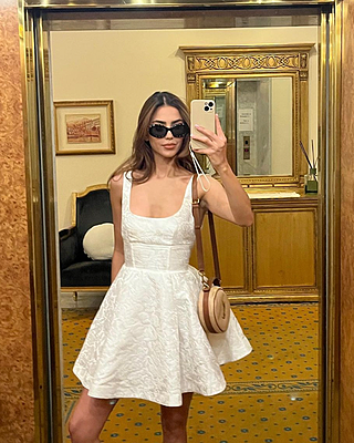 green emerald velvet dress Jennie Corset Flared Mini Dress Off White– Selfie Leslie main image 1