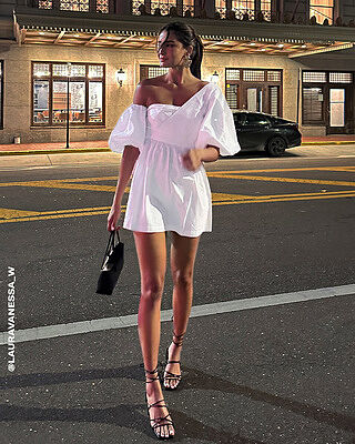 Sula Mini Dress - Asymmetric Off One Shoulder Puff Sleeve