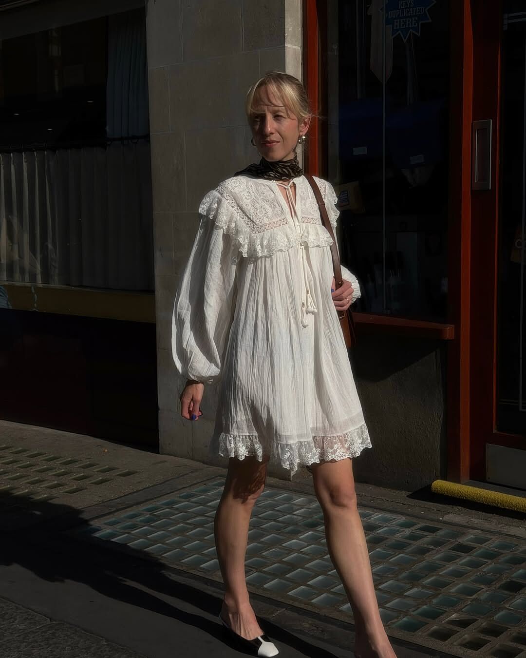 Inez Cotton Mini Dress in White Lilly Embroidery Ivory | RIXO USA ⋆