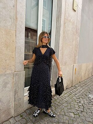 Thanvi Silk Midi Dress in Starry Night Navy