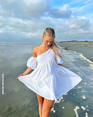 Harleen Mini Dress - Linen Asymmetrical Trim Puff Sleeve Dress in Pink