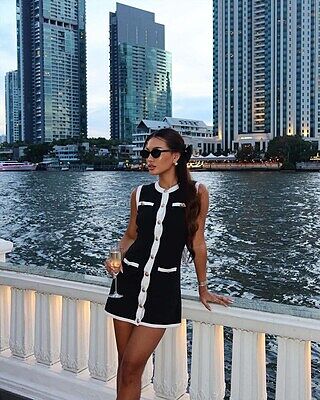 alltaa knitted bodice dress with pleather skirt JACQUARD KNIT DRESS WITH VEGAN LEATHER SKIRT Black/White / L main image 0