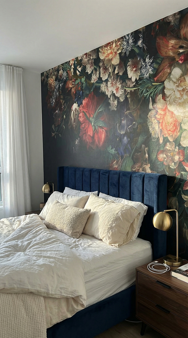 Elegant Dark Floral Blooms Wallpaper Mural