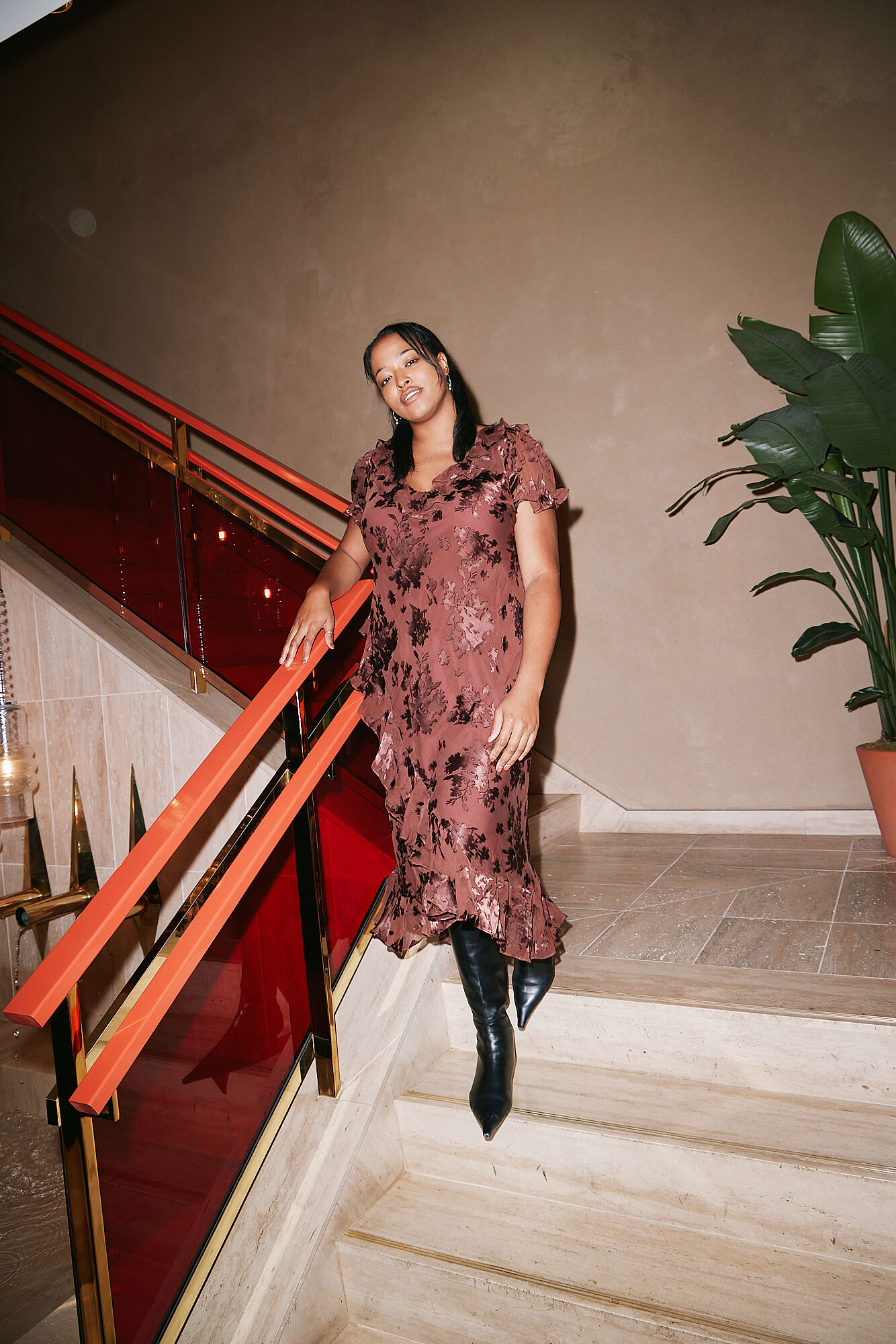 Clementina Midi Dress in Pink Tulip Fields Coral