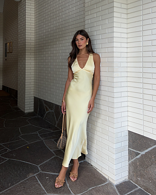 yellow slip dress Dani Slip Dress, in Pale Yellow Luxe Satin | Show Me Your Mumu main image 1