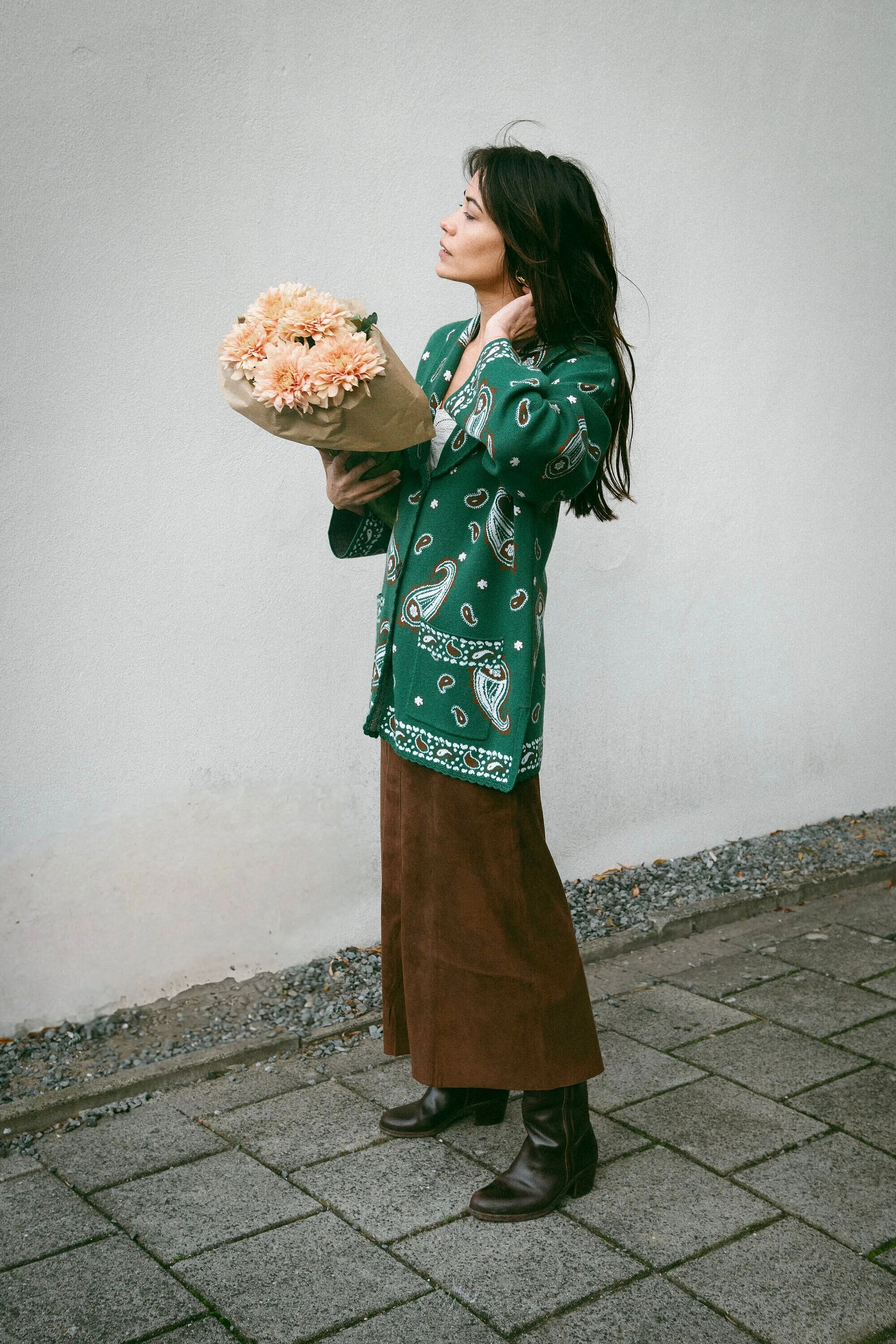Morla Cotton-Blend Cardigan in Daisy Paisley Green | RIXO USA ⋆
