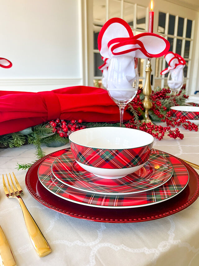 Tartan Red 24 Piece Dinnerware Set, Service for