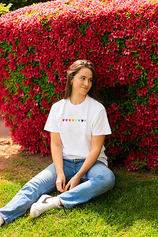 Love is Love Embroidered Rainbow Hearts T-Shirt | HRC