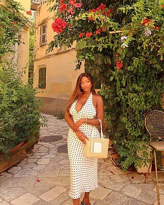 Grayson Midi Dress - Tie Halter Neck Slip Dress in White / Black | Showpo  USA