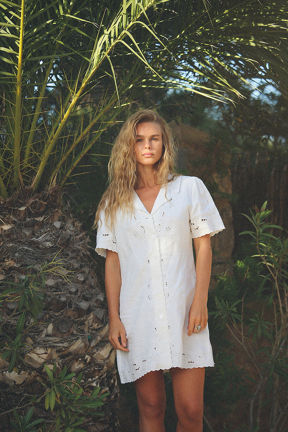 Zayanna Embroidered Mini Dress in White Esther Cutwork Embroidery