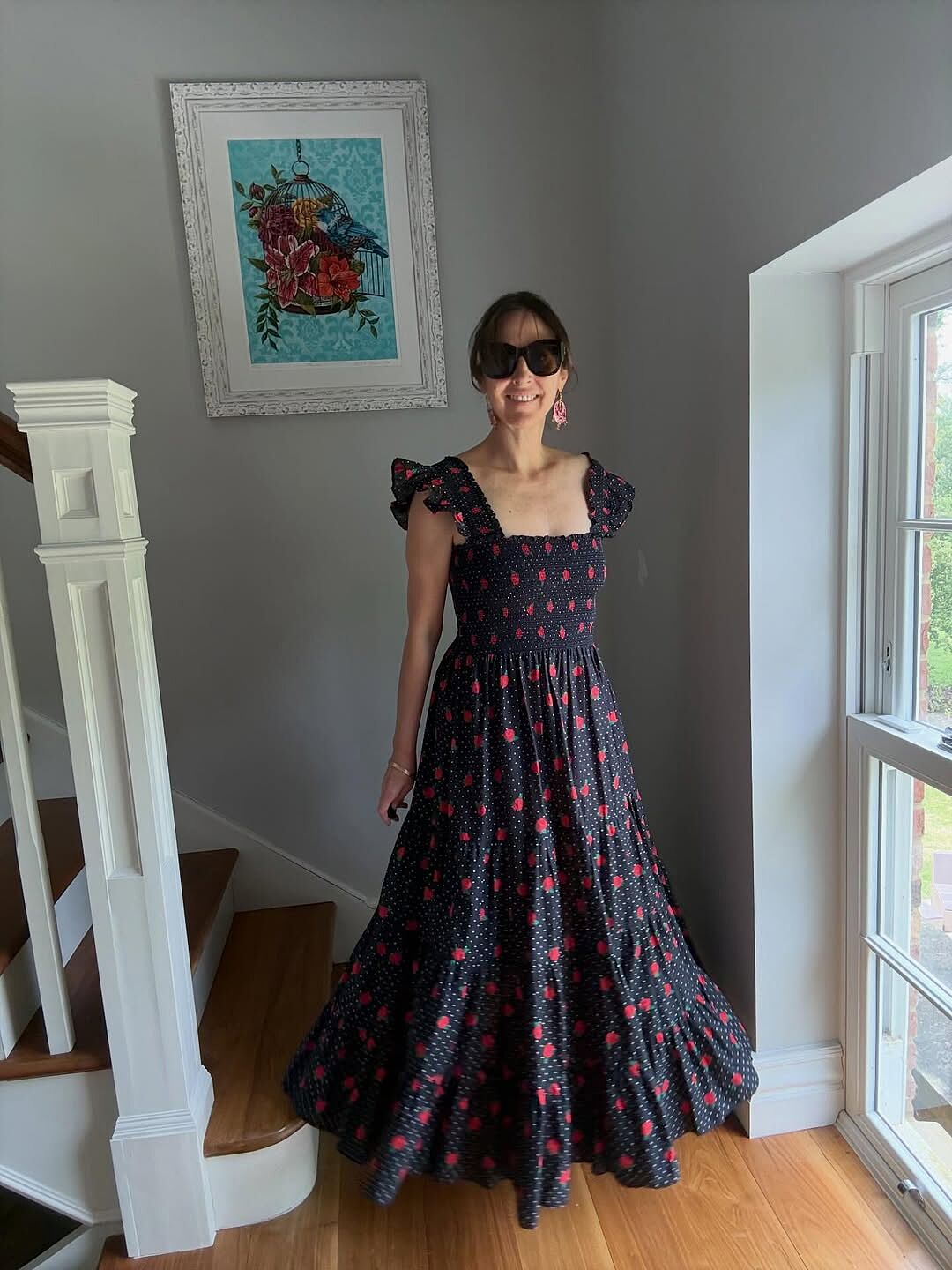 Kendall Cotton Midi Dress in Rose Spot Black | RIXO ⋆