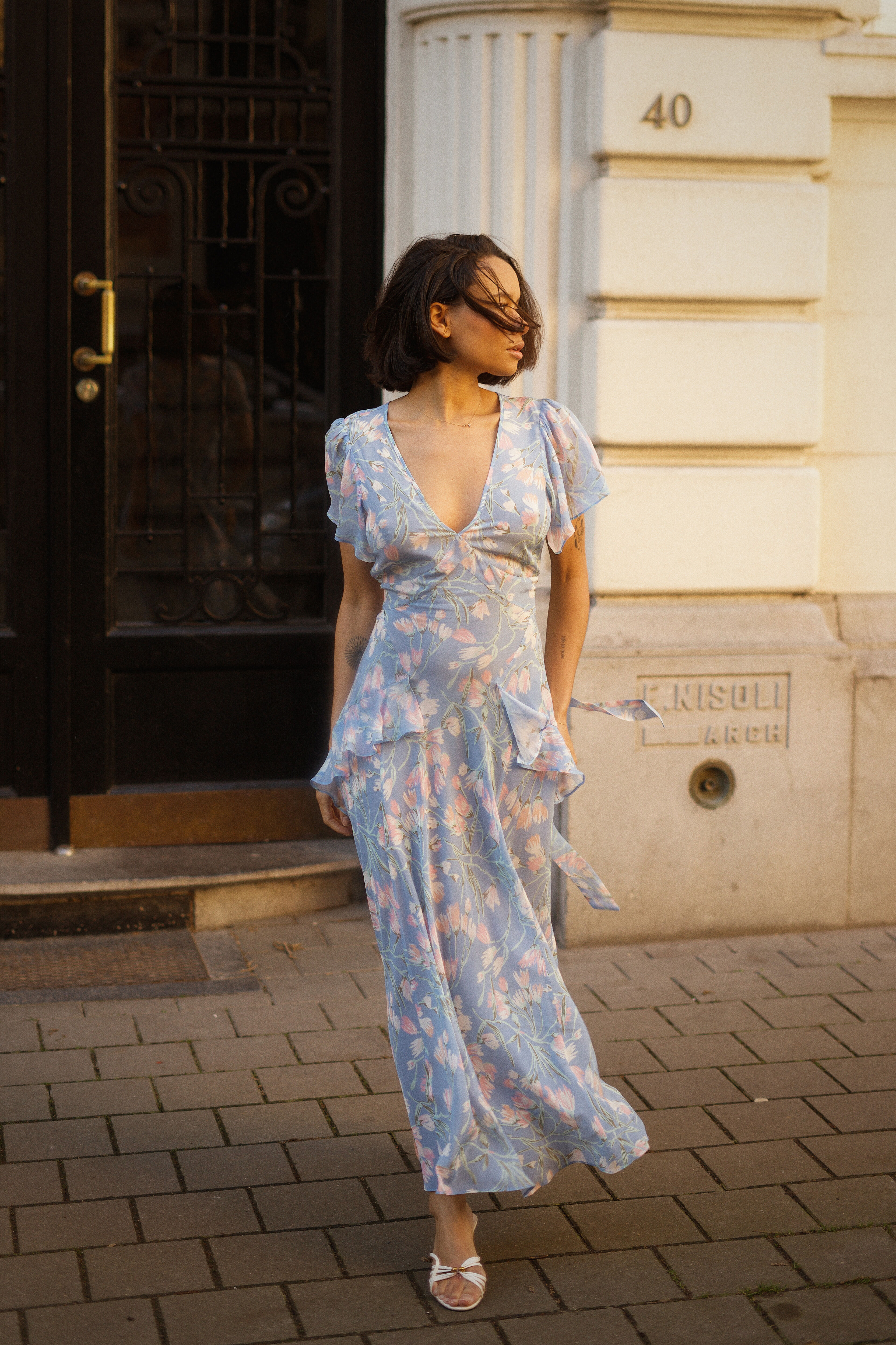 Evie Silk Midi Dress in Rose Shell Blue | RIXO USA ⋆