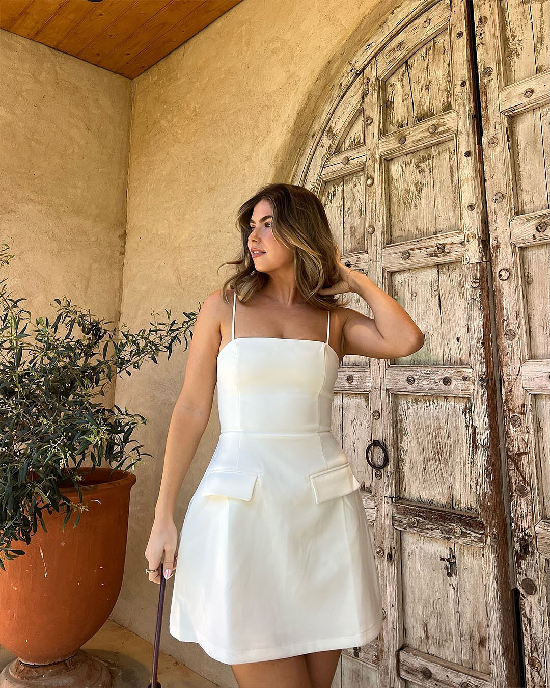 Katia Mini Dress - Strappy Corset A Line Dress in White