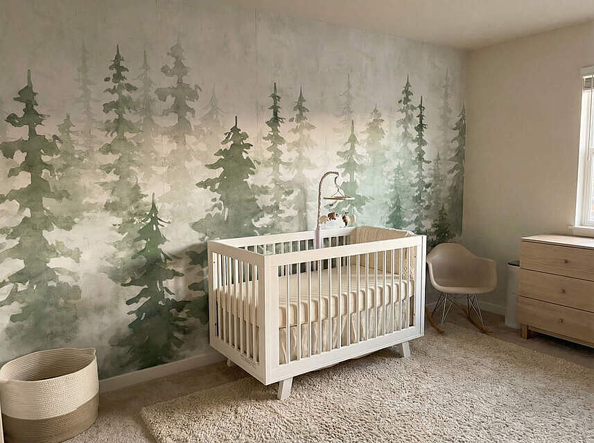 Misty Forest Silhouette Watercolor Wallpaper Mural