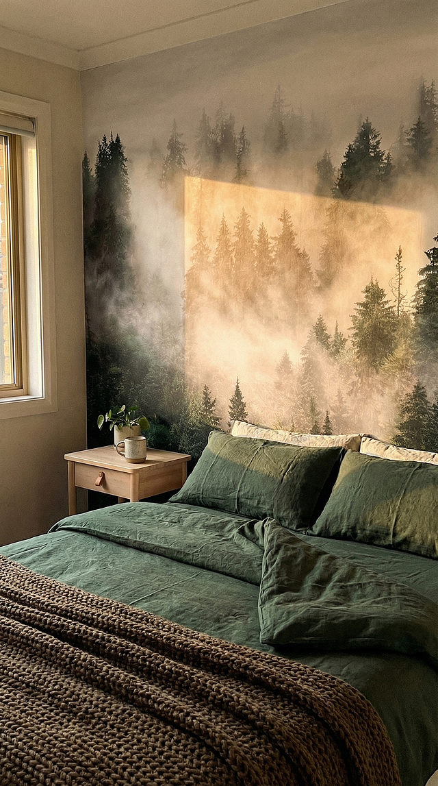 Serene Misty Forest Landscape Wallpaper Mural