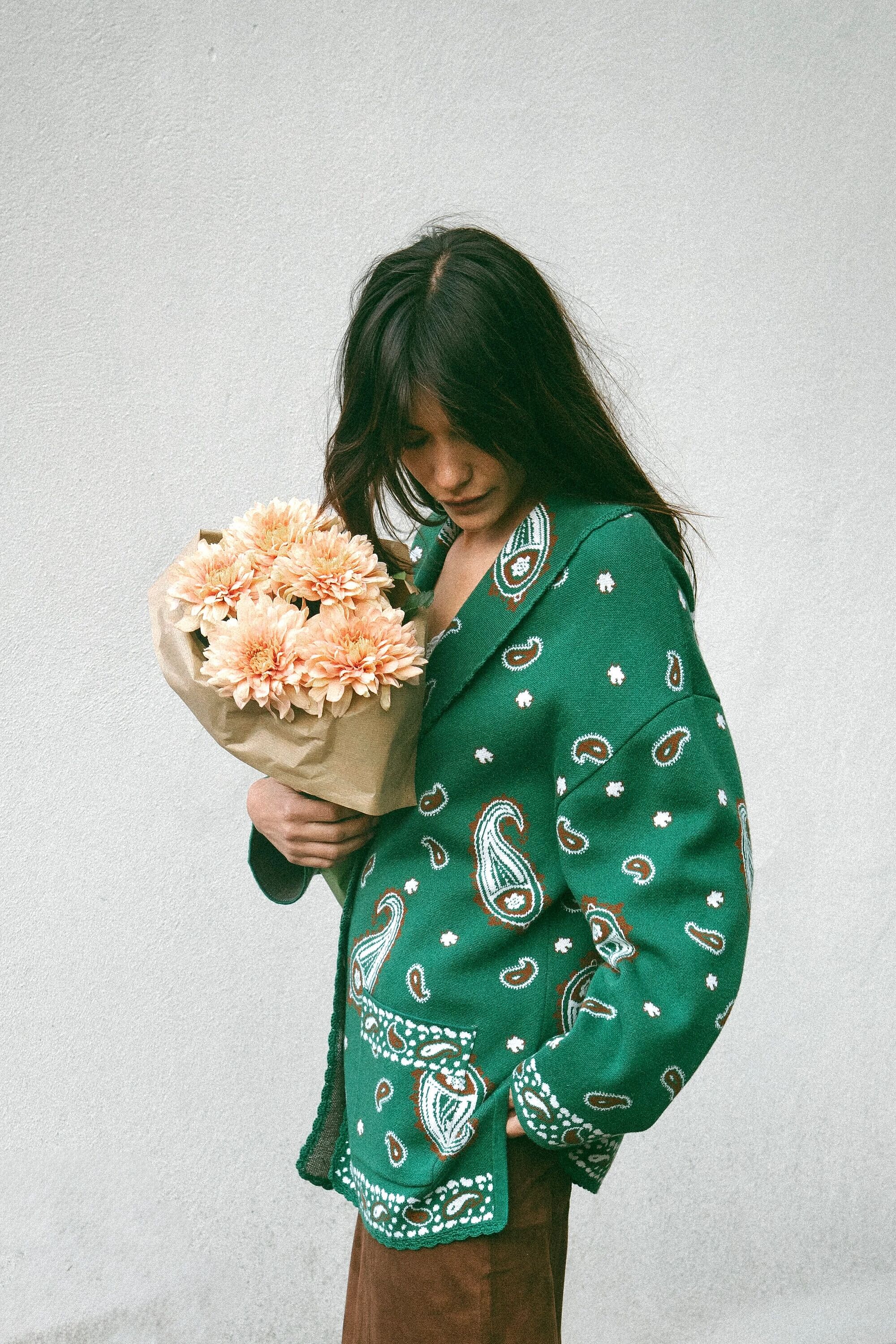 Morla Cotton-Blend Cardigan in Daisy Paisley Green | RIXO USA ⋆