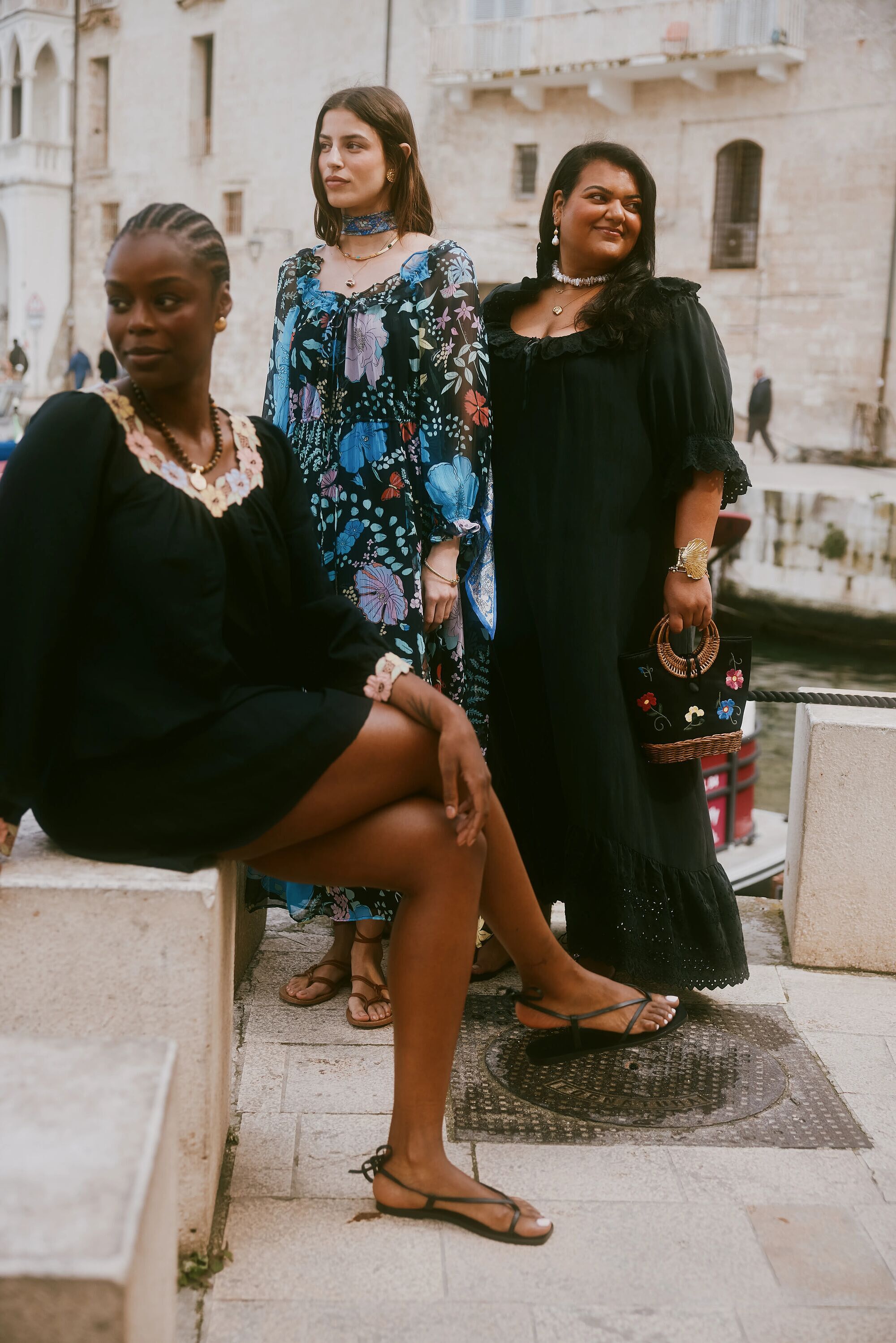 Aprilia Silk Midi Dress in Gracie Embroidery Black | RIXO ⋆